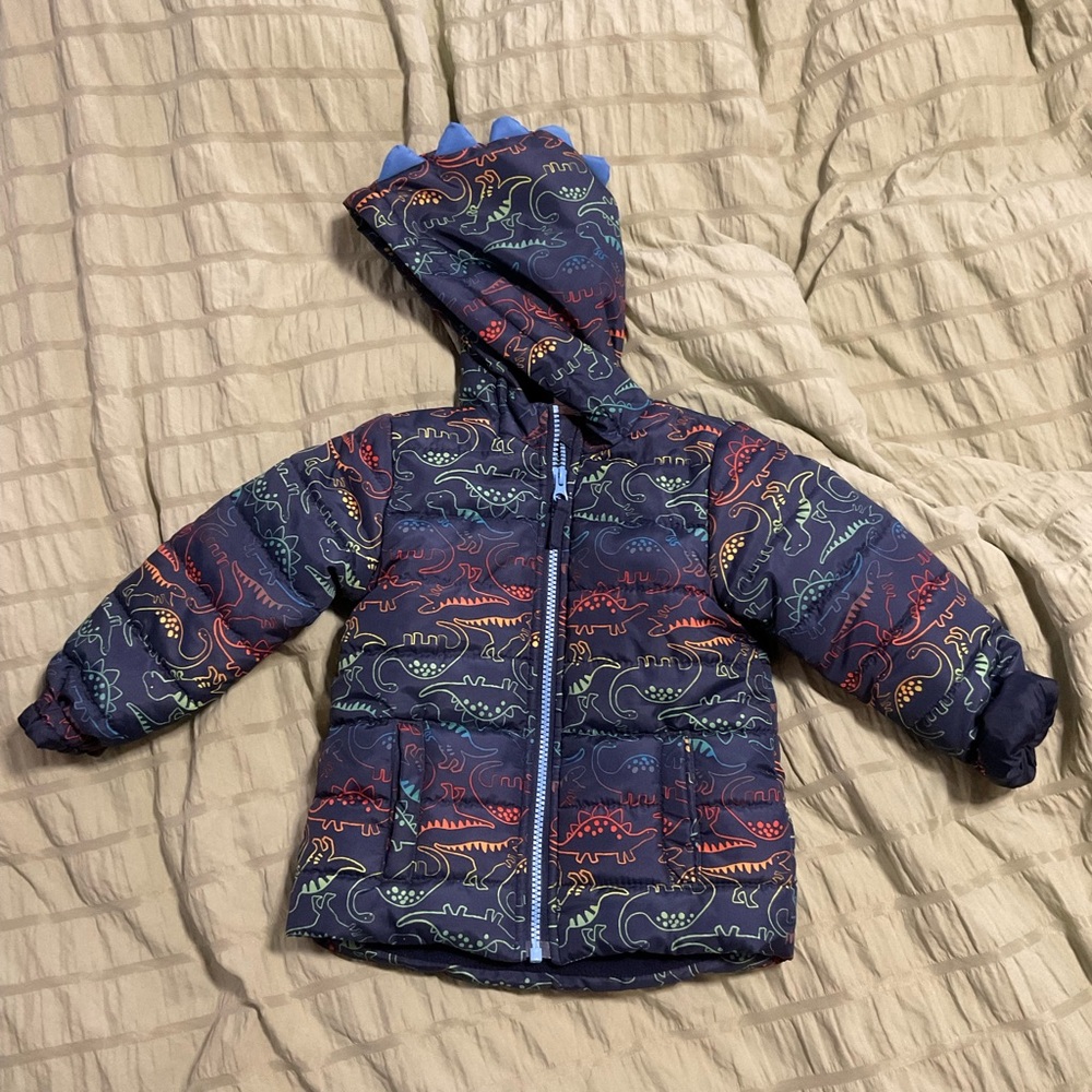 Kids Dinosaur Print Puffer Jacket